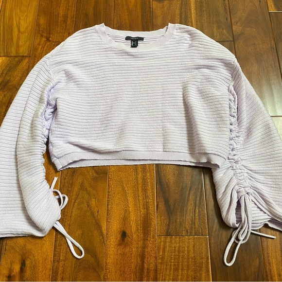 Forever 21 Purple Ruched Long Sleeve Crop Top size small - Picture 1 of 6